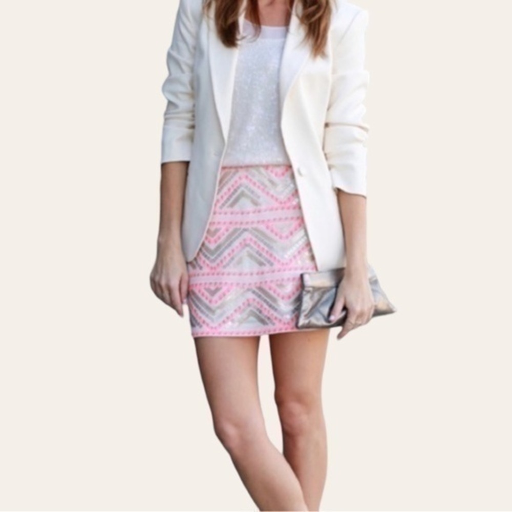 Express Pink & Gold Sequin Aztec Chevron Mini Skirt 💕